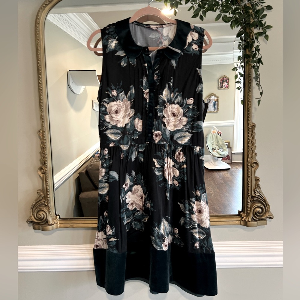 NWT Cath Kidston Devonshire Rose Velvet Collar Detail Dress UK sz 16
